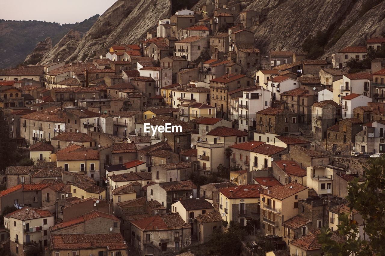 High angle view of buildings in city