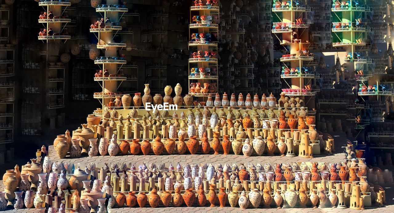 View of pottery for sale in market