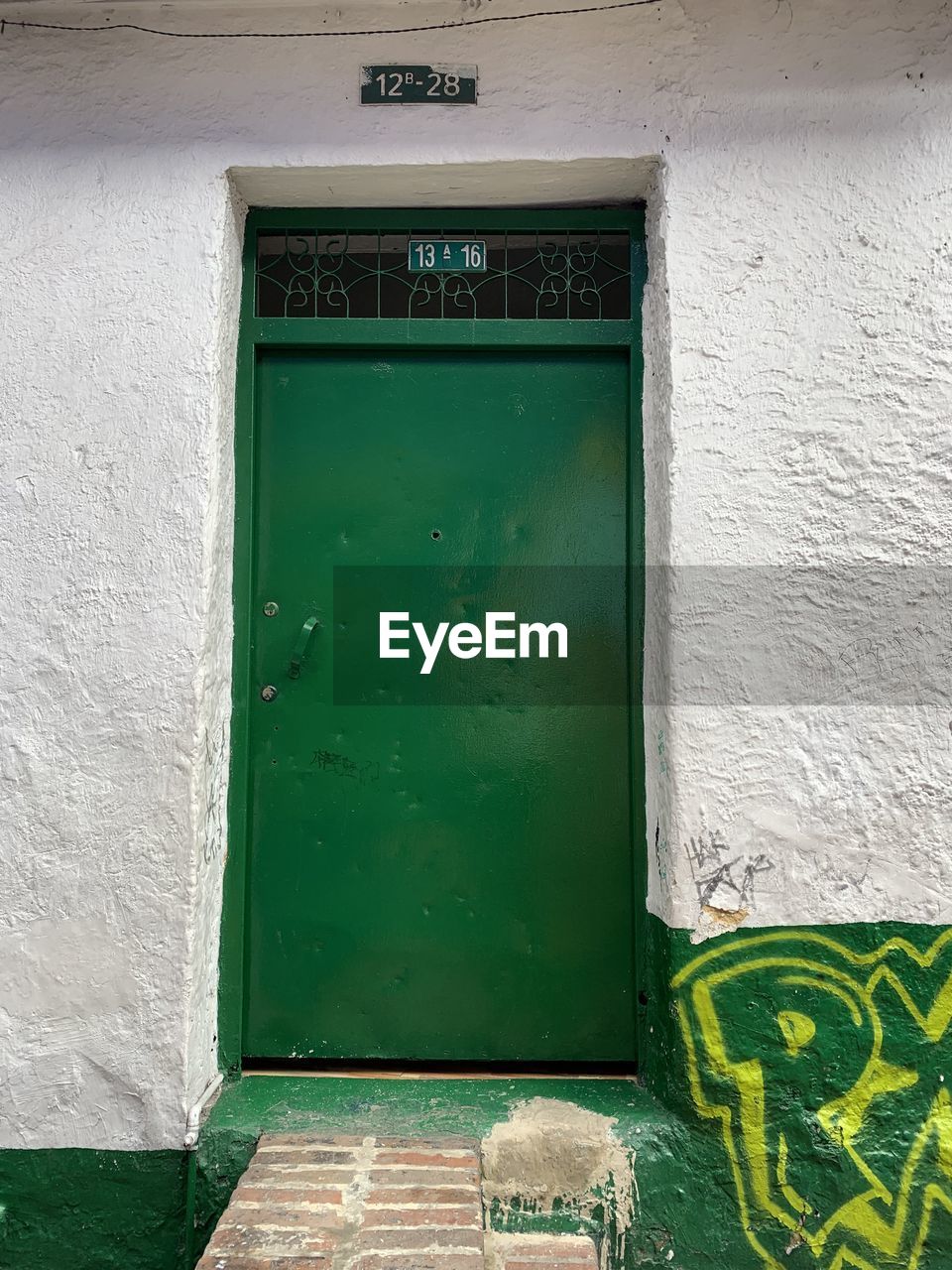 green, wall, architecture, wall - building feature, built structure, building exterior, no people, window, building, blue, day, house, door, art, entrance, white, outdoors, urban area
