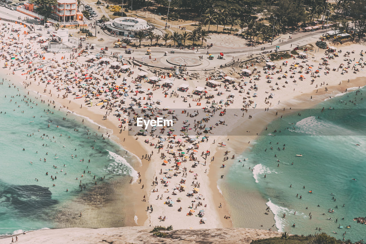 High angle view of crowd at beach