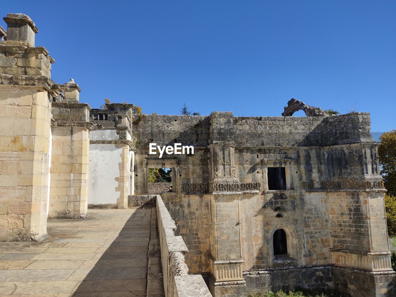 View of historic building against clear blue sky