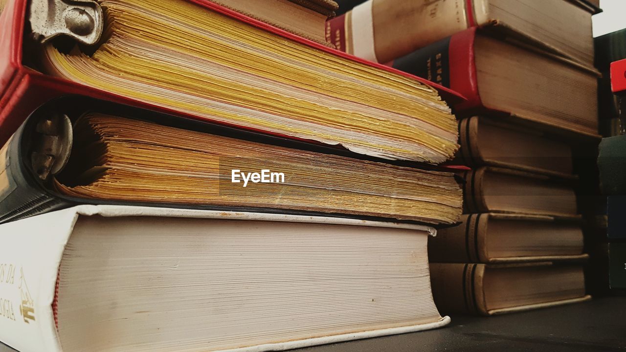 Stack of books on table