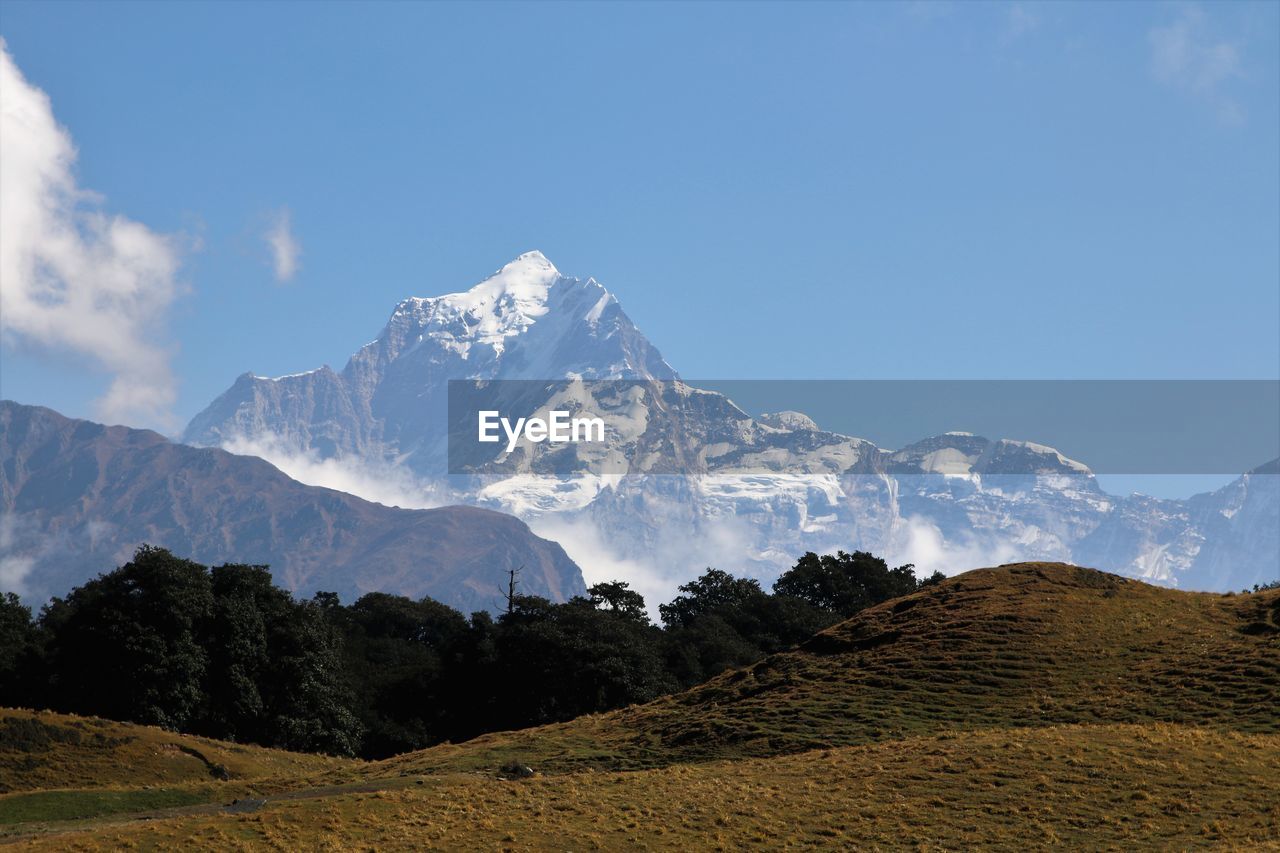 Scenic view of snowcapped mountains against sky