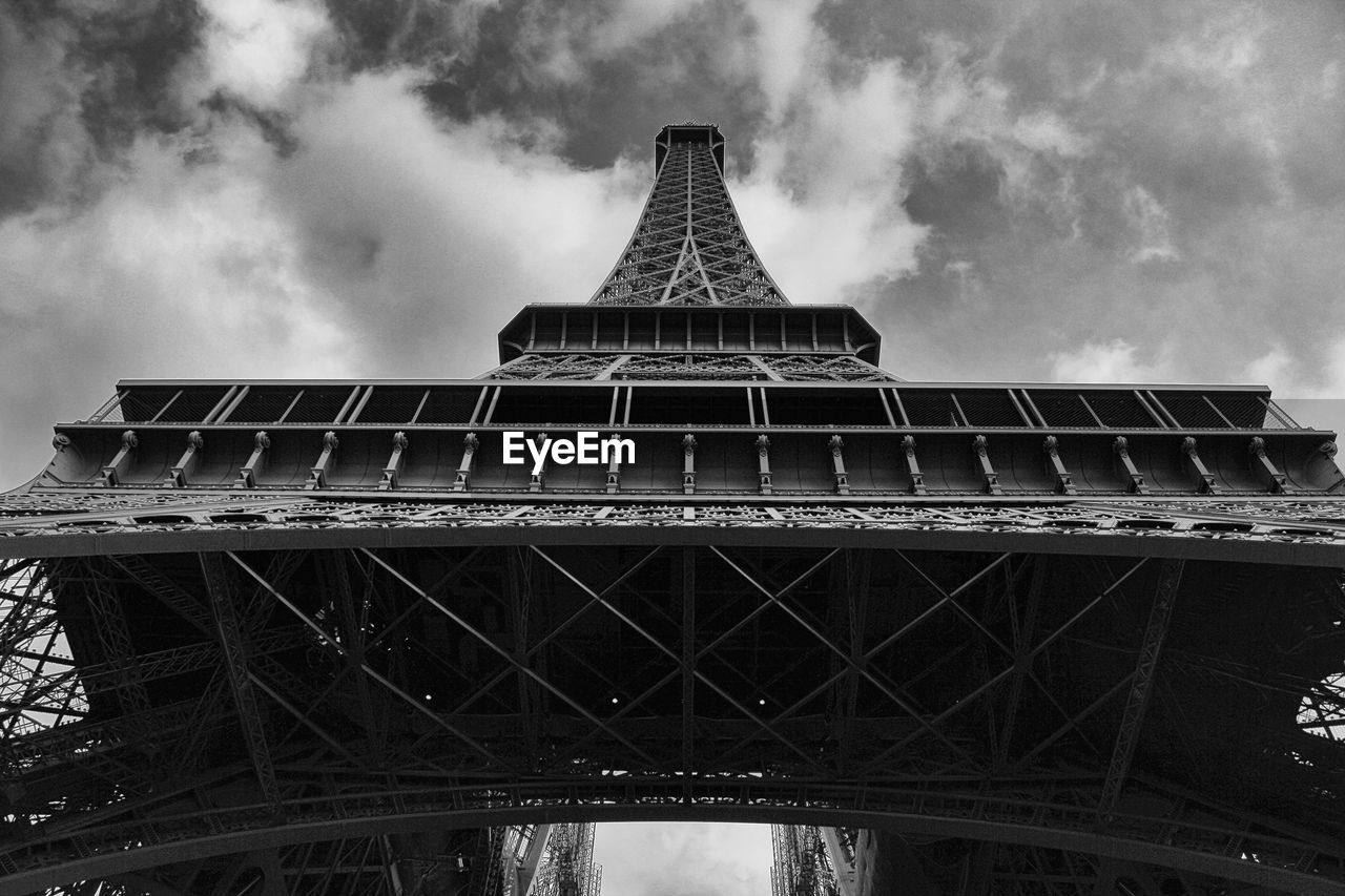 Low angle view of eiffel tower against sky