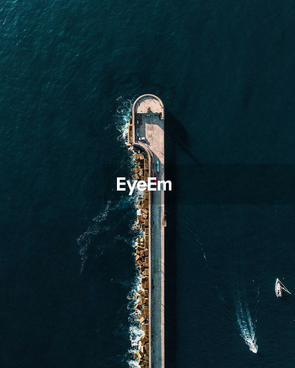 Drone view of pier over sea