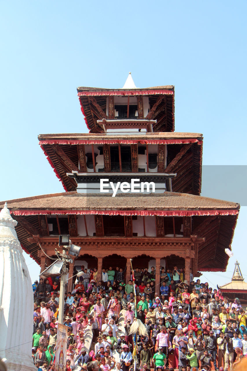 LOW ANGLE VIEW OF PEOPLE AGAINST CLEAR SKY