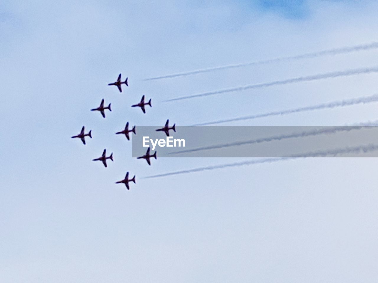 Low angle view of airshow against sky