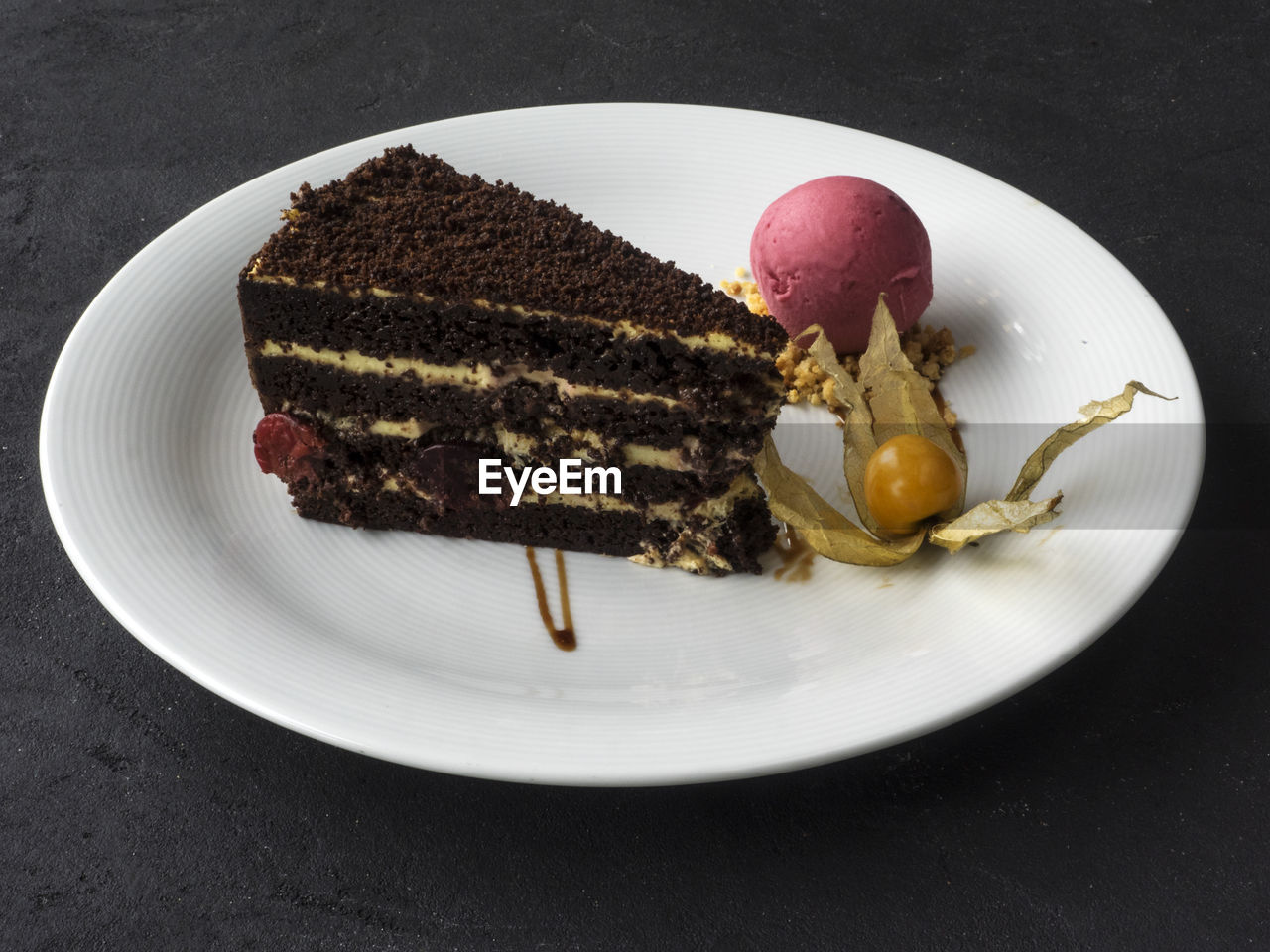 High angle view of dessert in plate on table