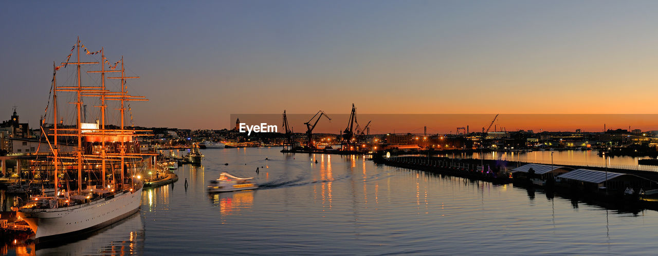 Shipping docks at sunset