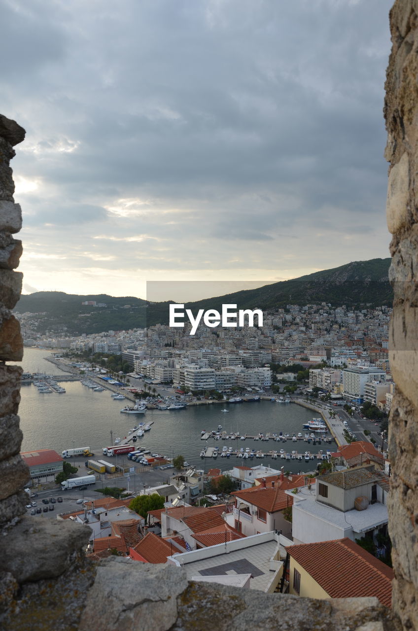 High angle view of buildings in town