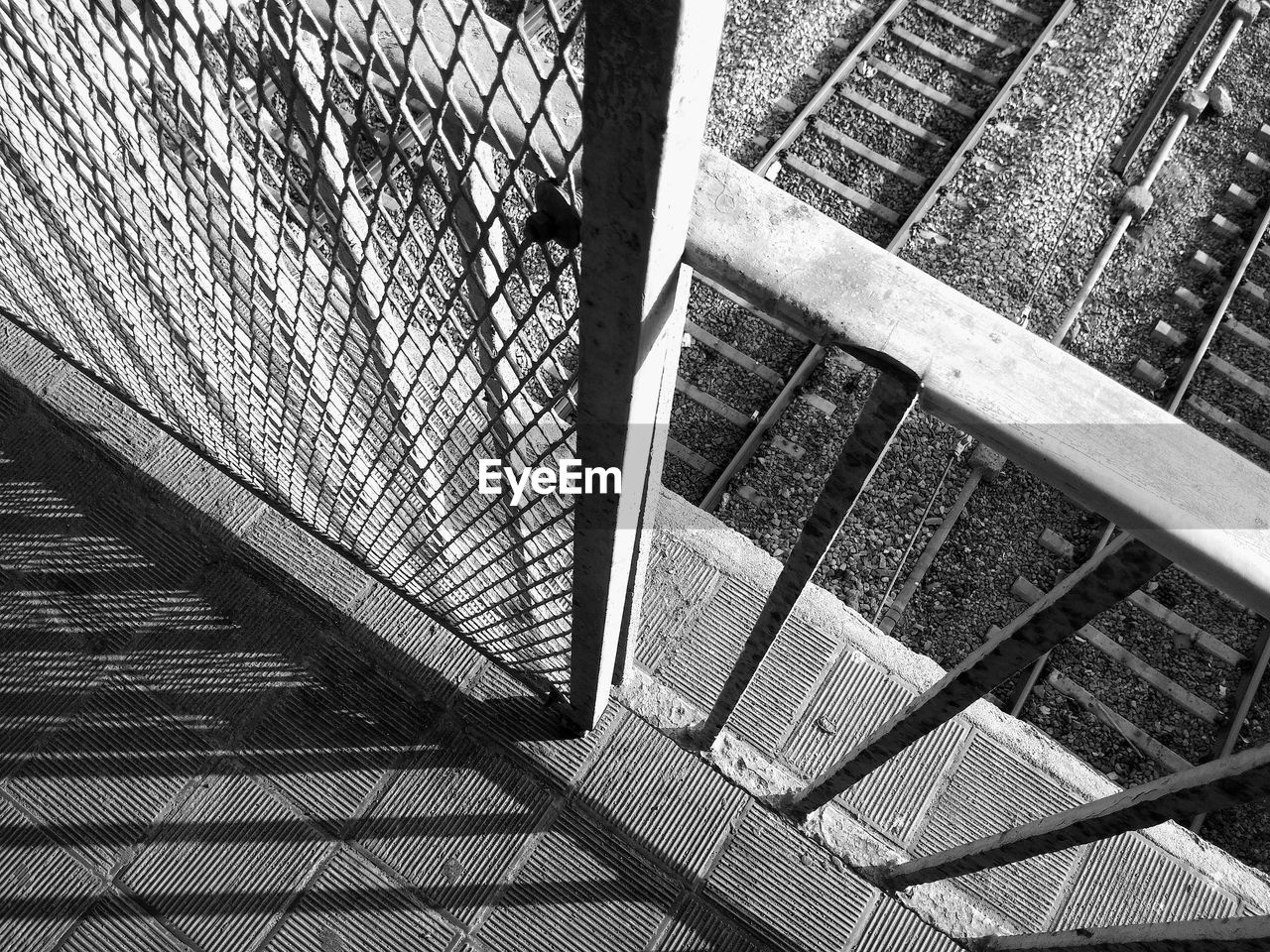 High angle view of staircase in building