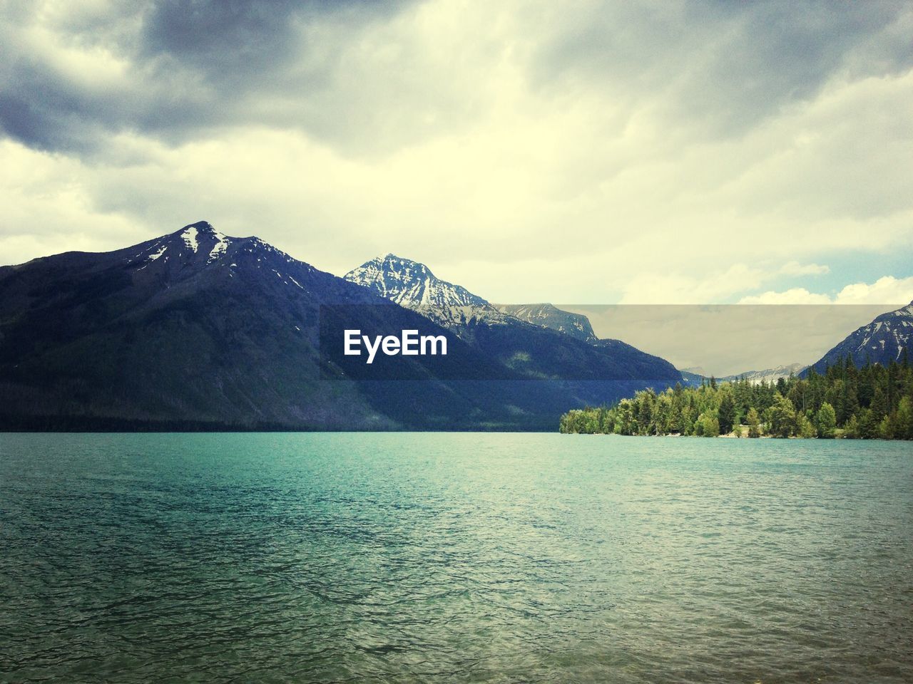 SCENIC VIEW OF LAKE AND MOUNTAINS