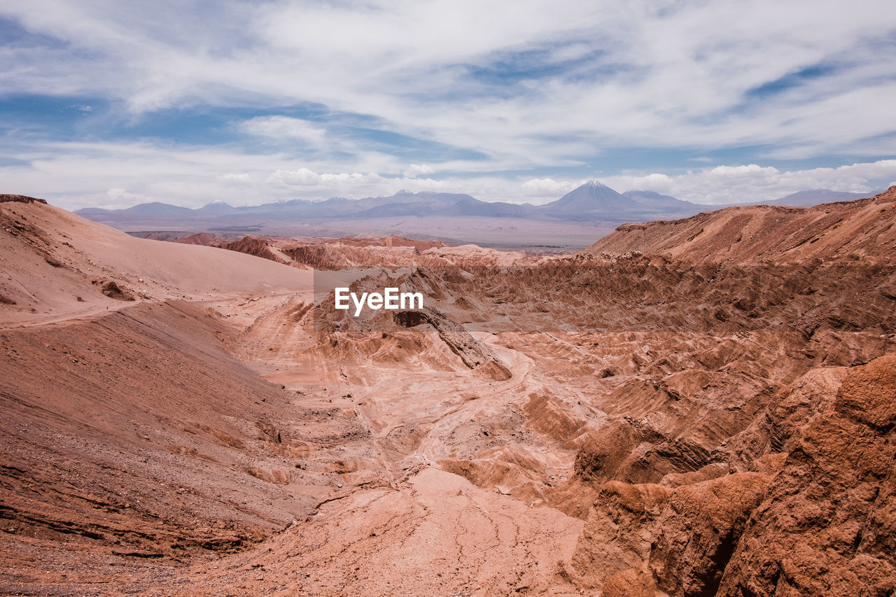 Scenic view of death valley in atacama desert in chile against cloudy sky