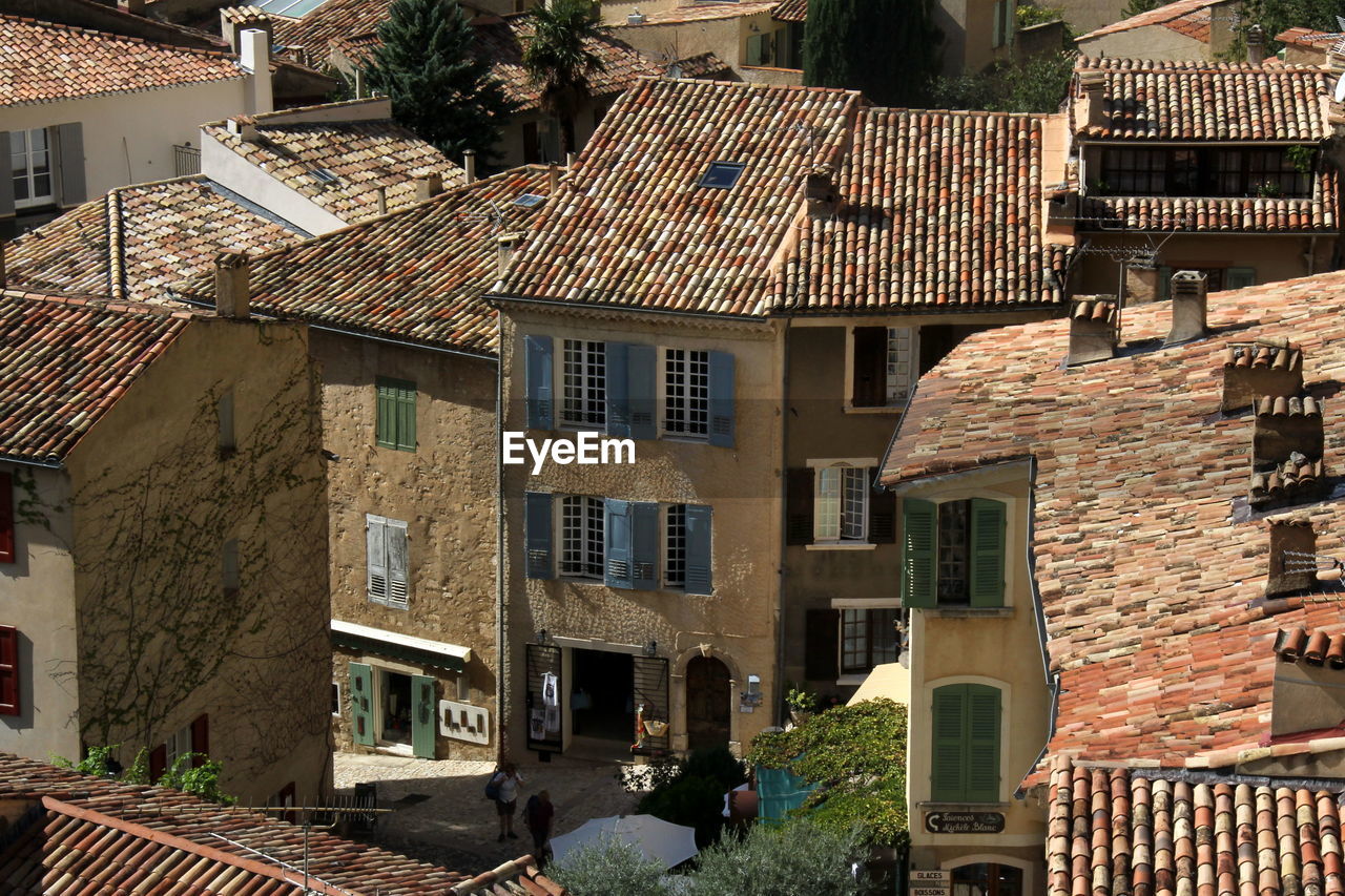 High angle view of residential buildings in typical village in provence