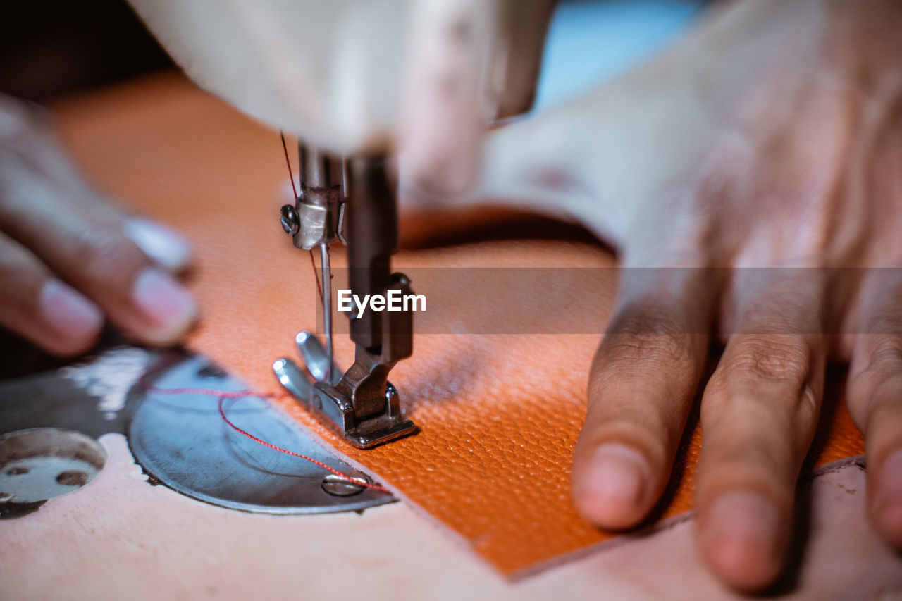 close-up of sewing machine at workshop