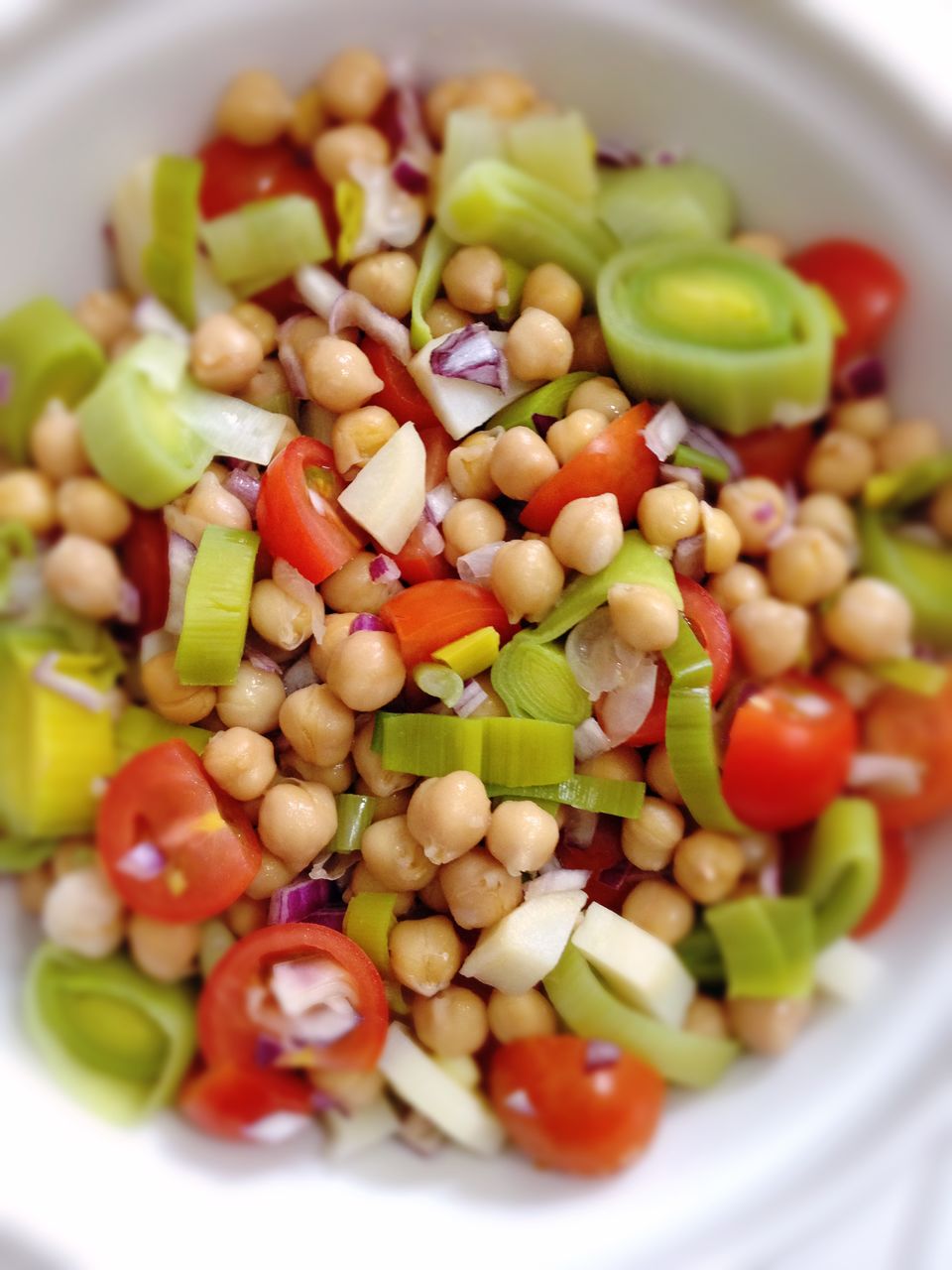 High angle view of chickpeas salad