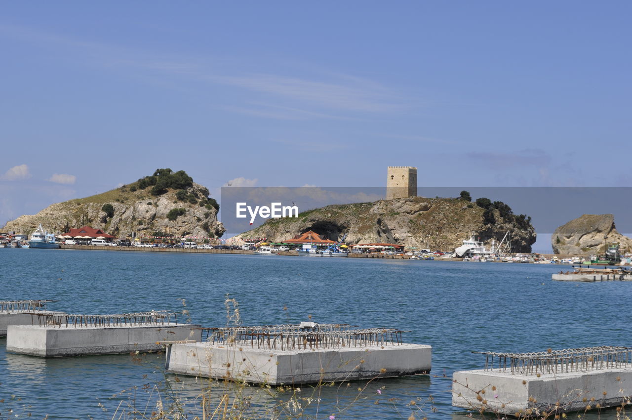 Scenic view of sea against blue sky