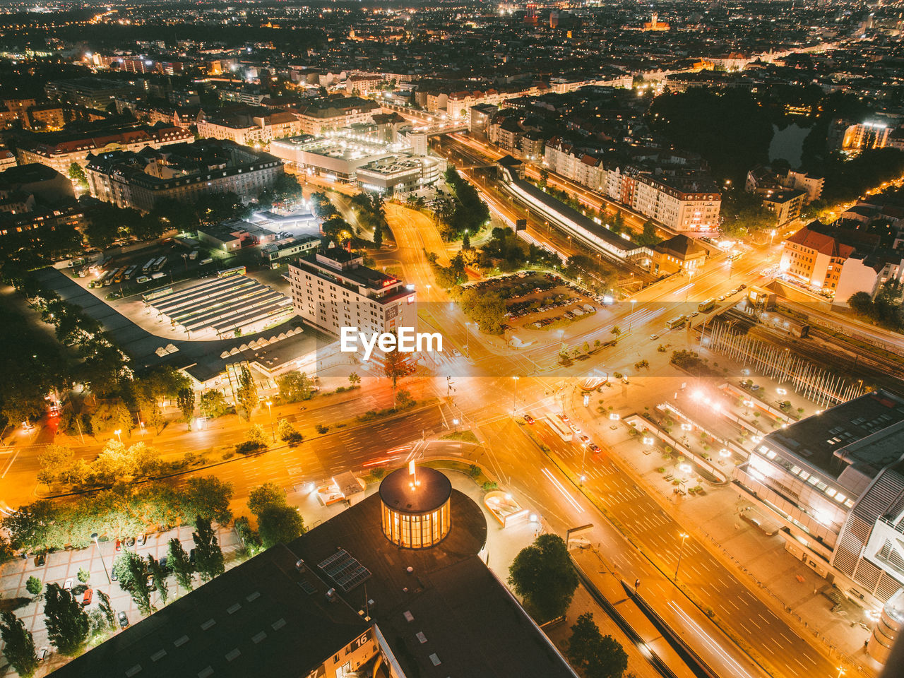 High angle shot of illuminated cityscape