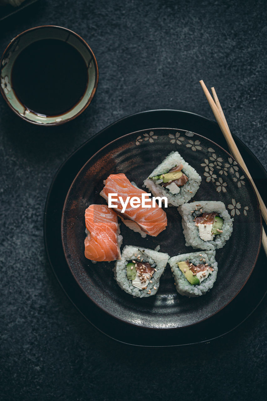 high angle view of food on table