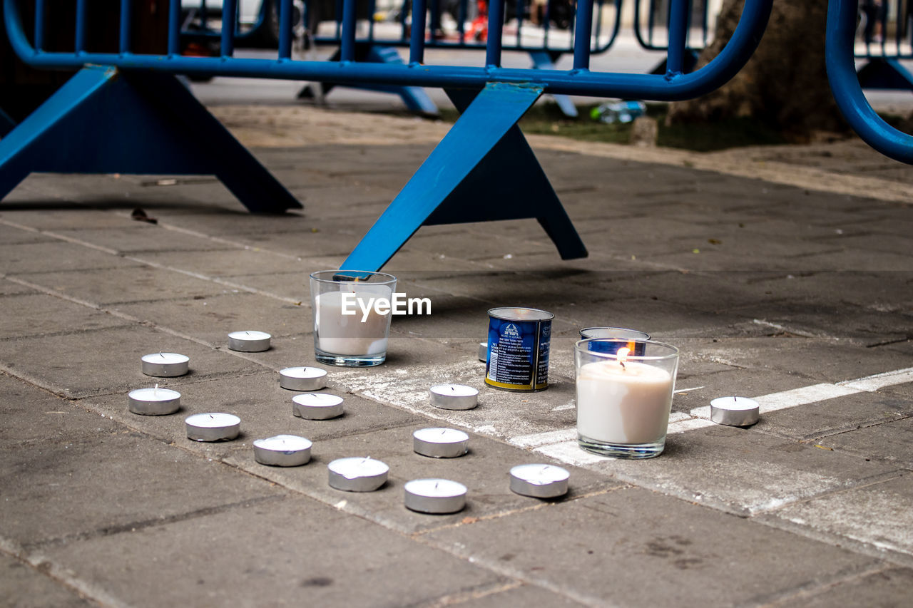 high angle view of containers on table