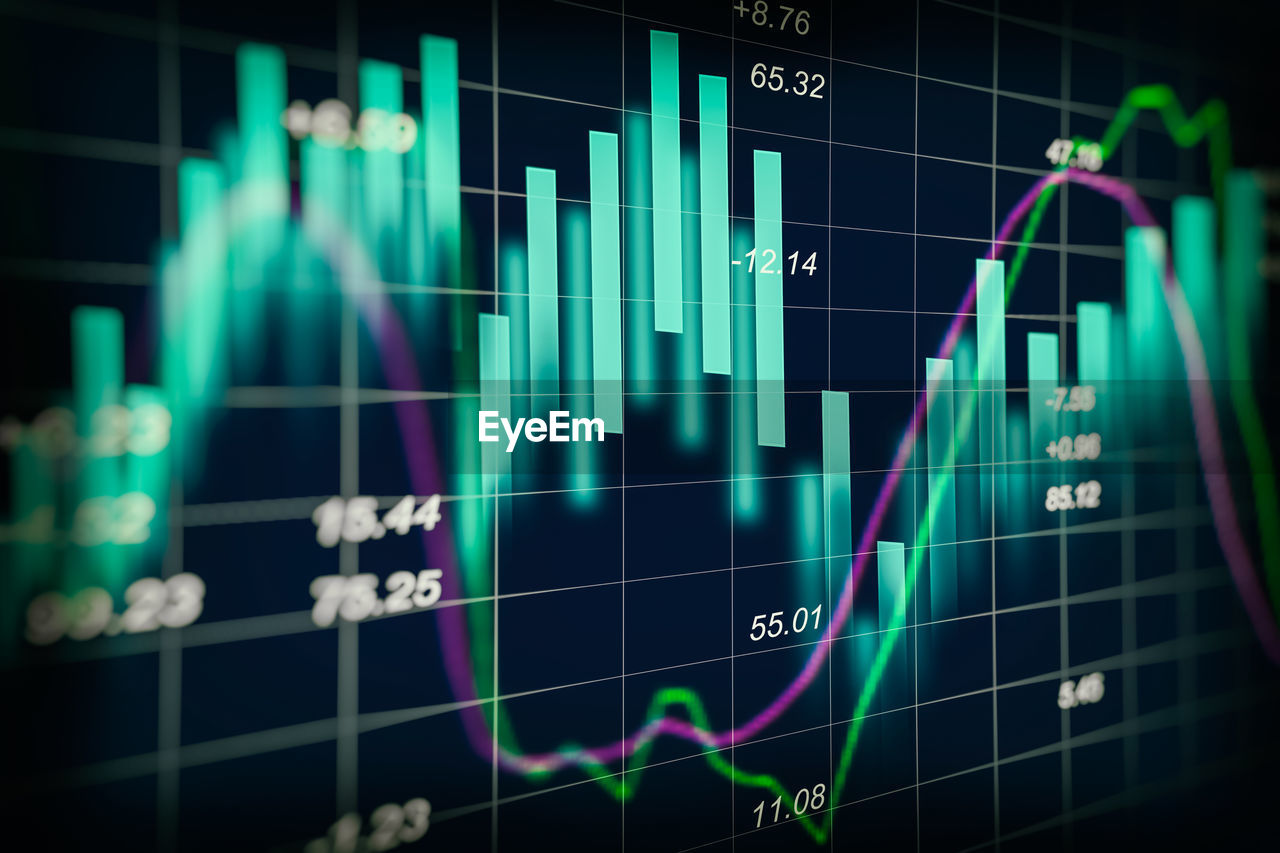 Digital composite image of graph and financial figures