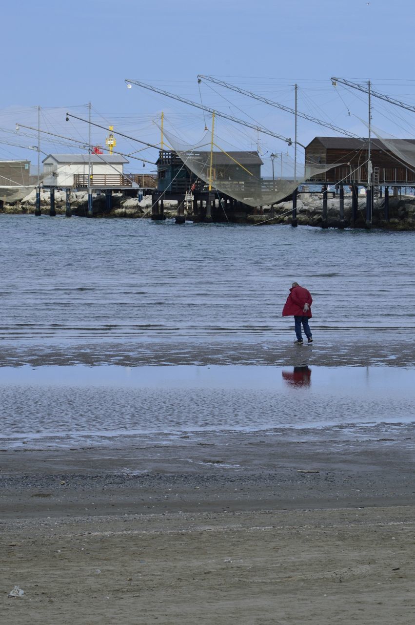 MAN AT BEACH AGAINST SKY