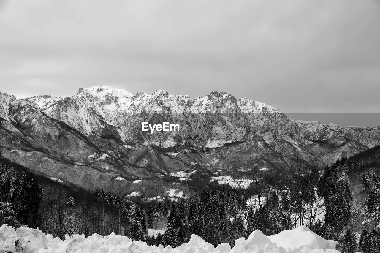 Snowcapped mountains against sky