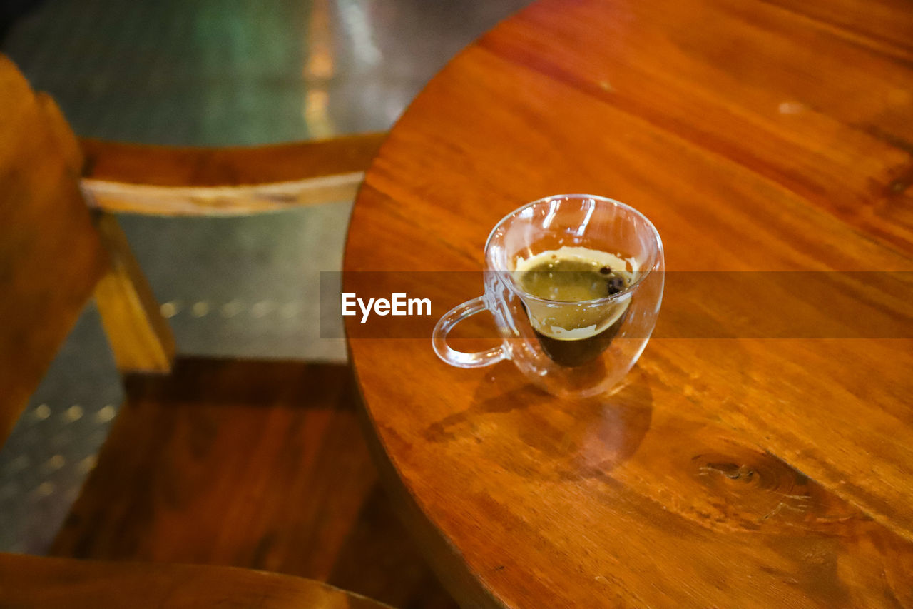 High angle view of drink on table