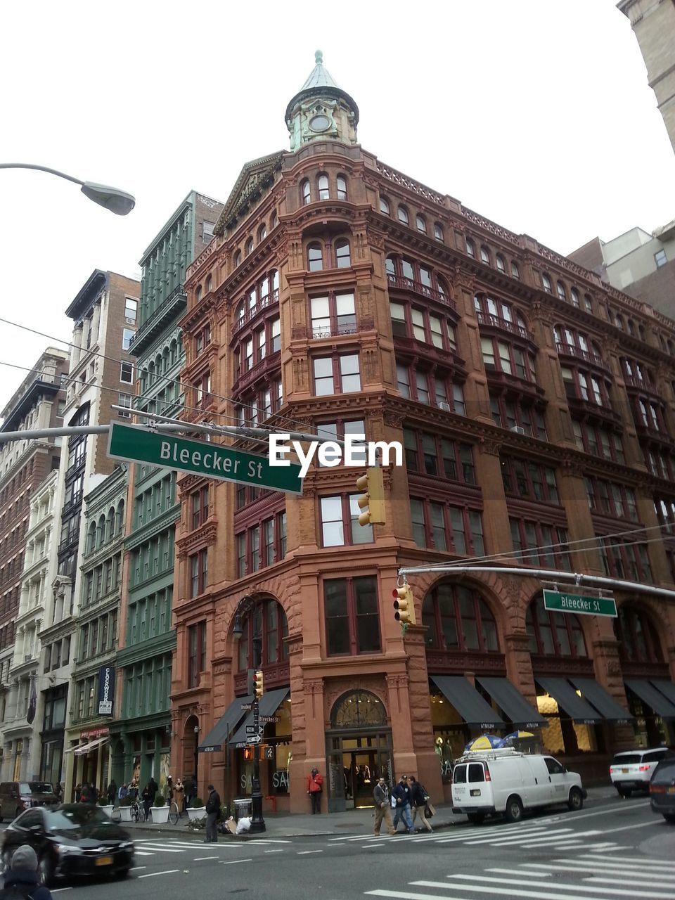 Low angle view of city street against clear sky