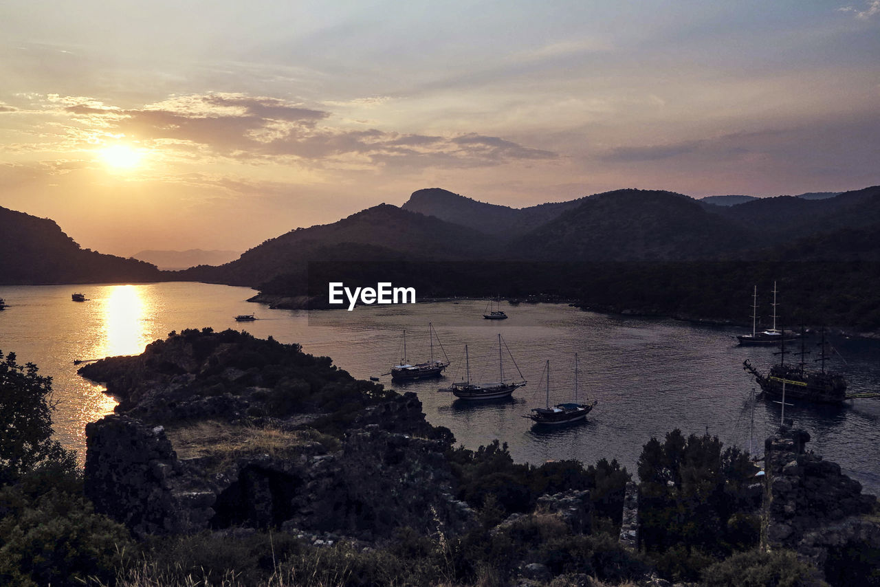 High angle view of boats in sea