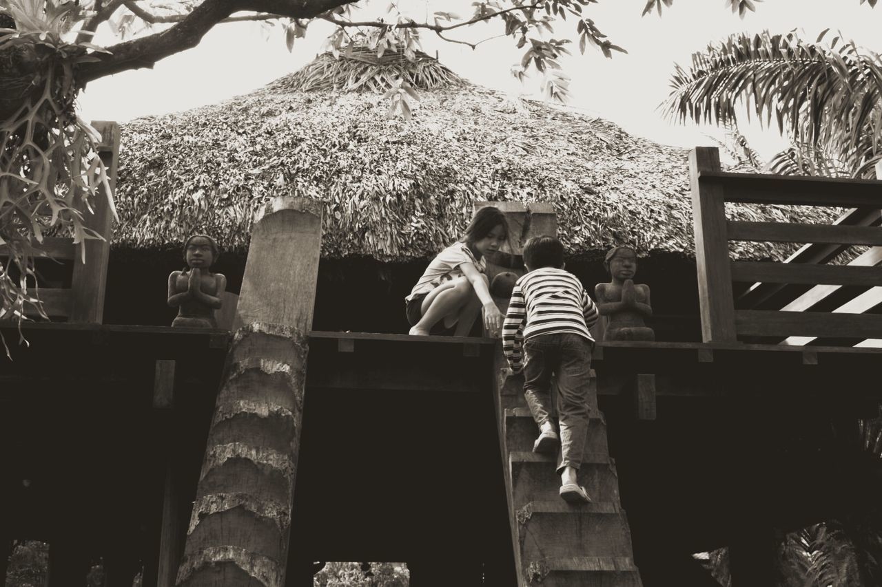 Boy climbing ladder