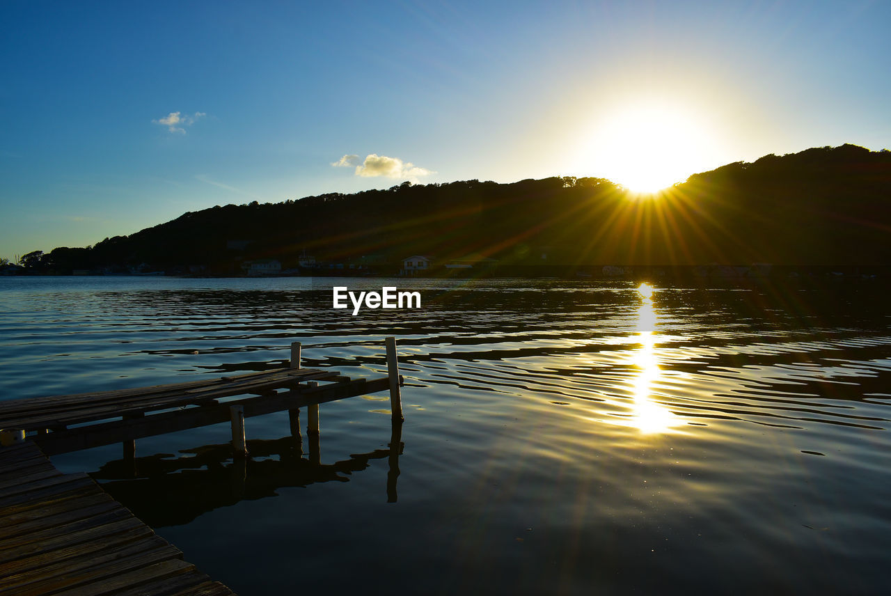 Scenic view of lake against sky during sunset