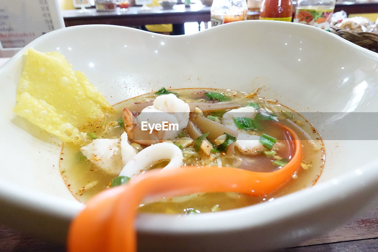 CLOSE-UP OF SOUP SERVED IN BOWL