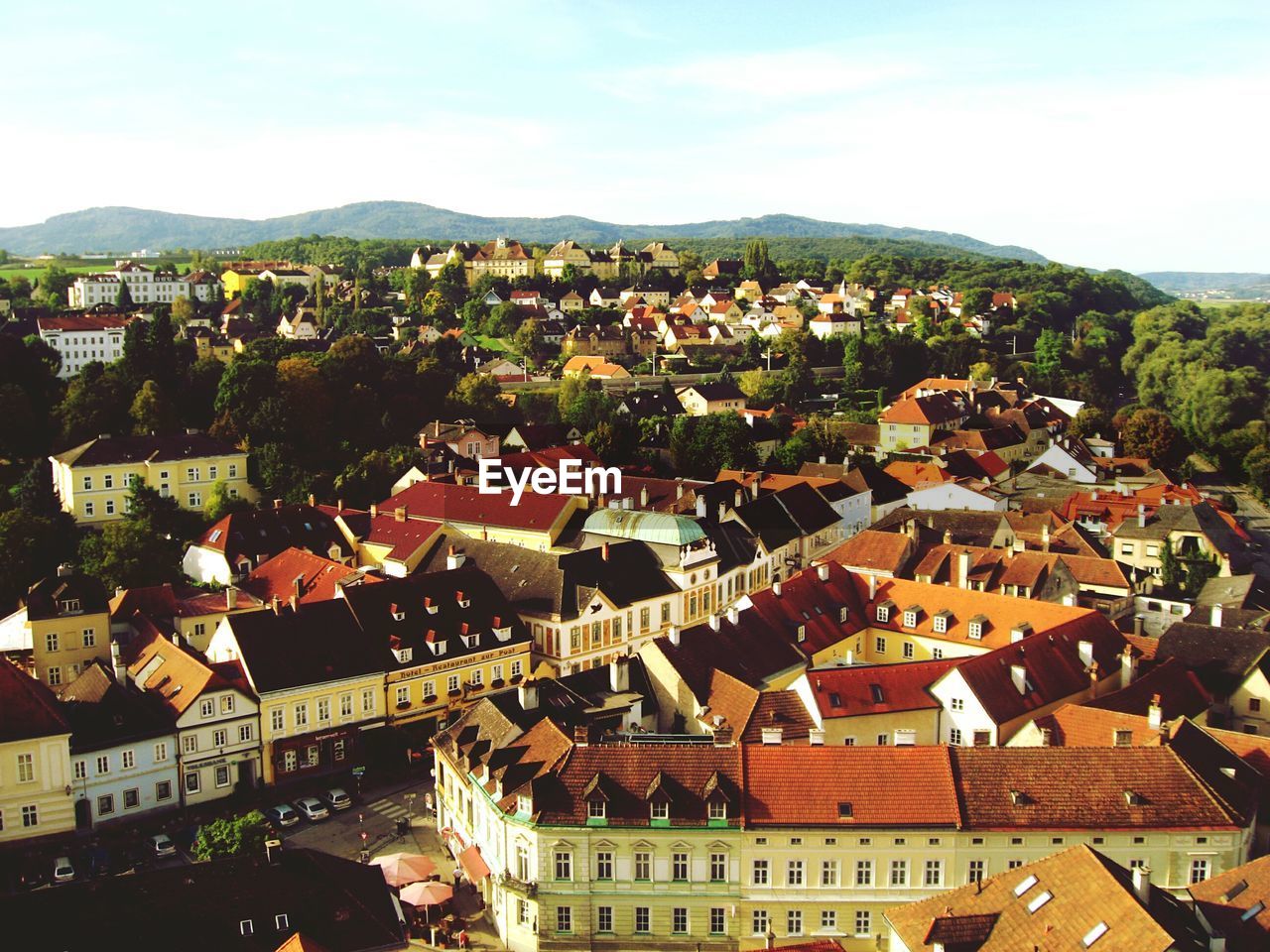 High angle view of townscape against sky