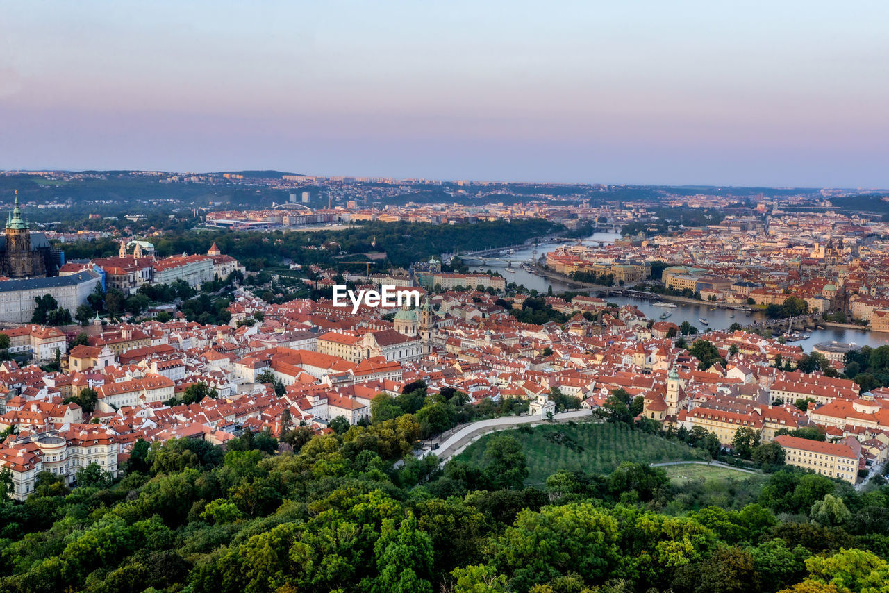 High angle view of townscape against sky