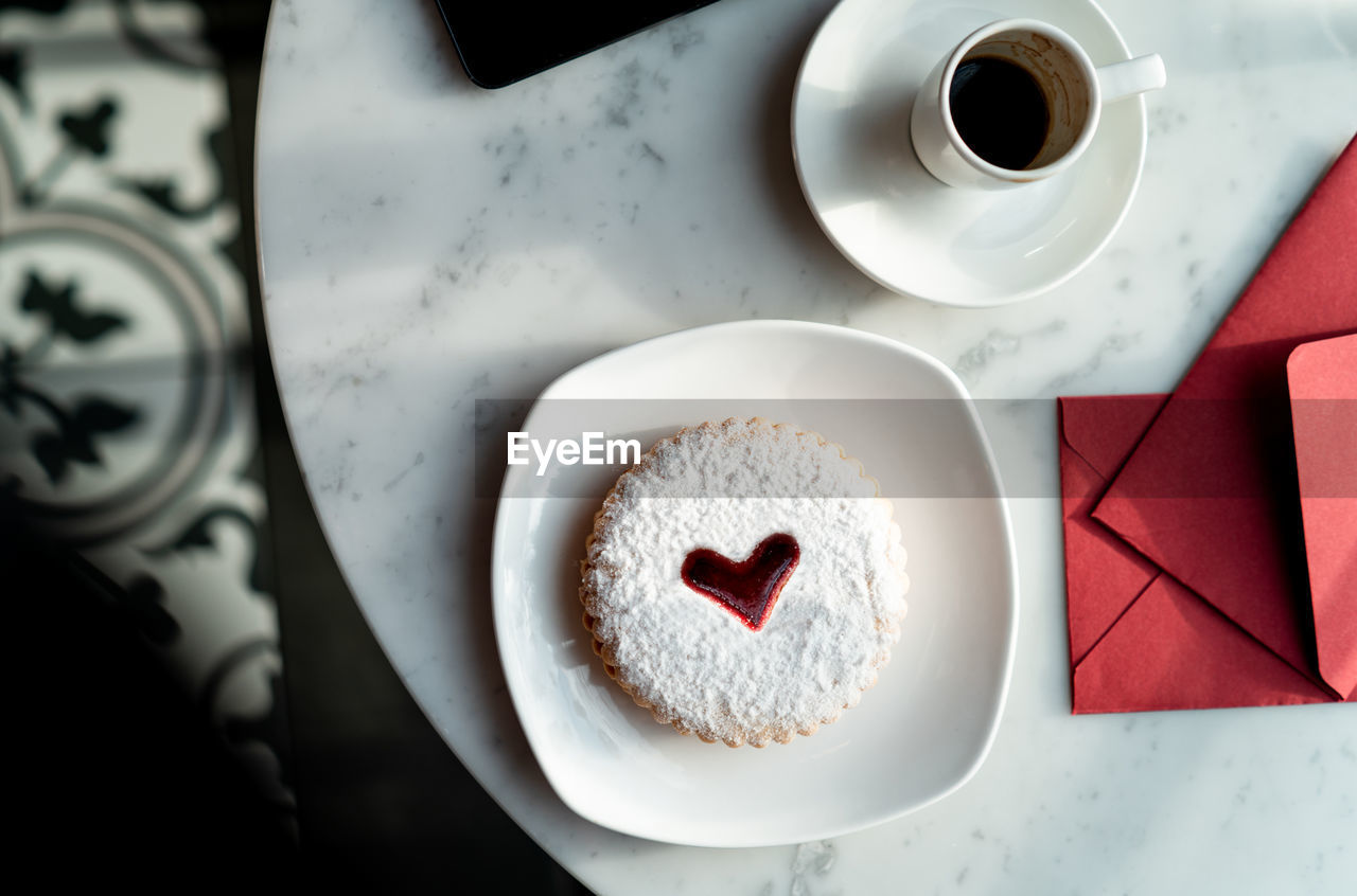 High angle view of breakfast on table