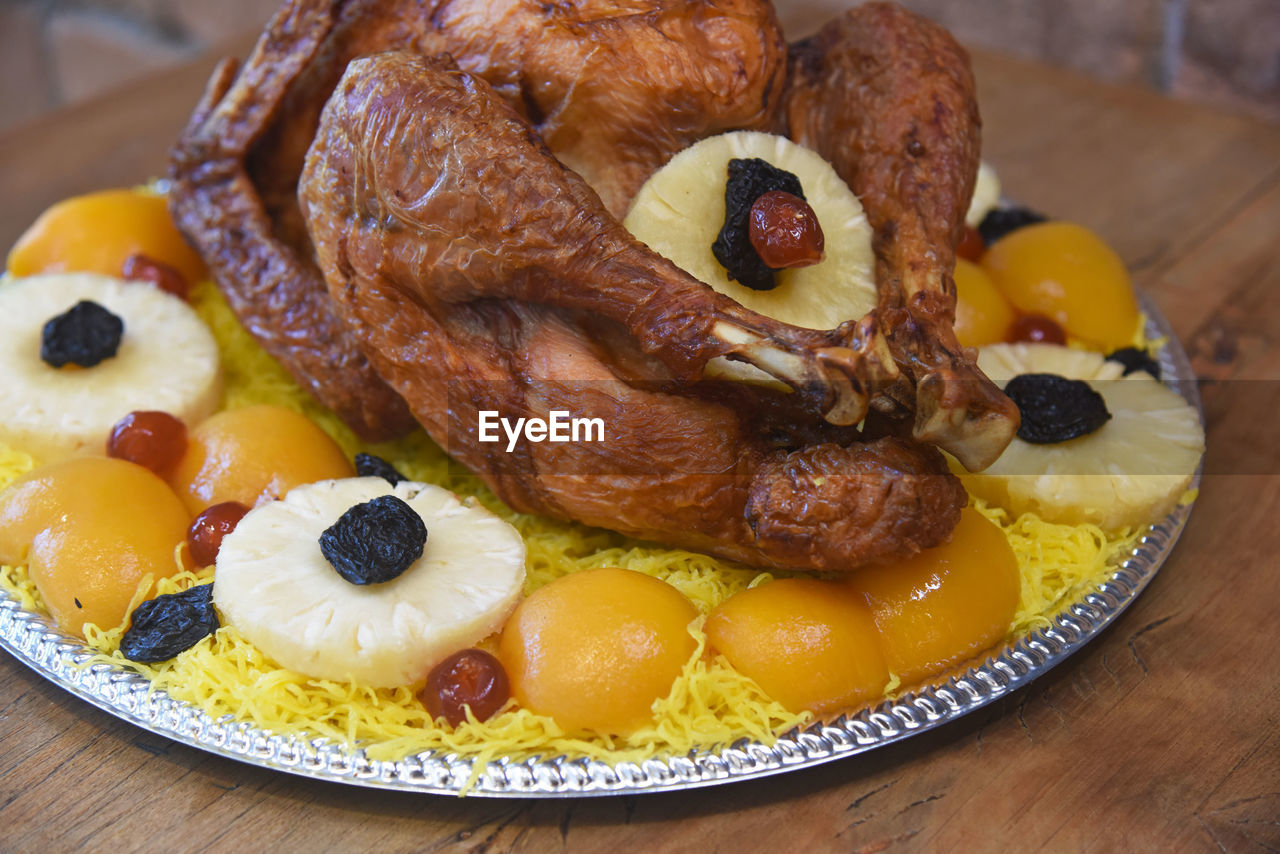 High angle view of lunch served in plate on table