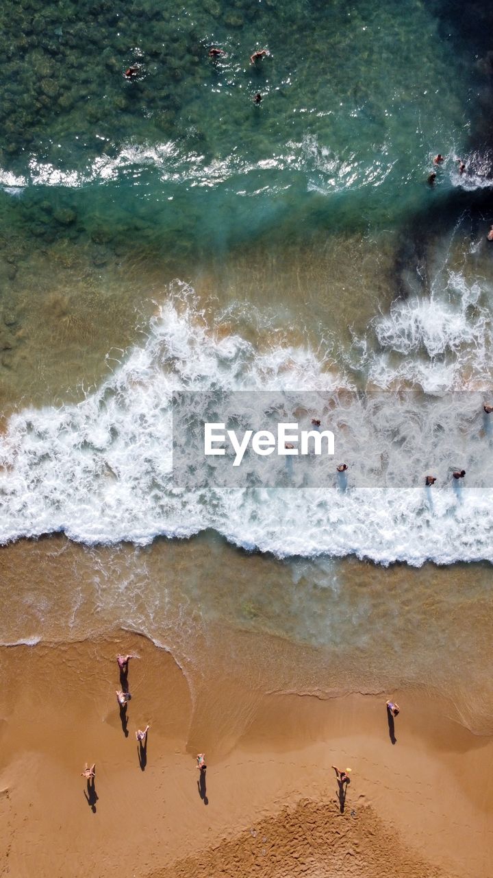 High angle view of people on beach