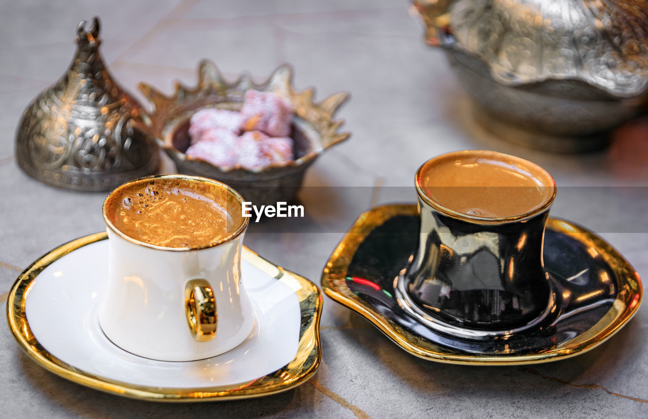 high angle view of coffee on table