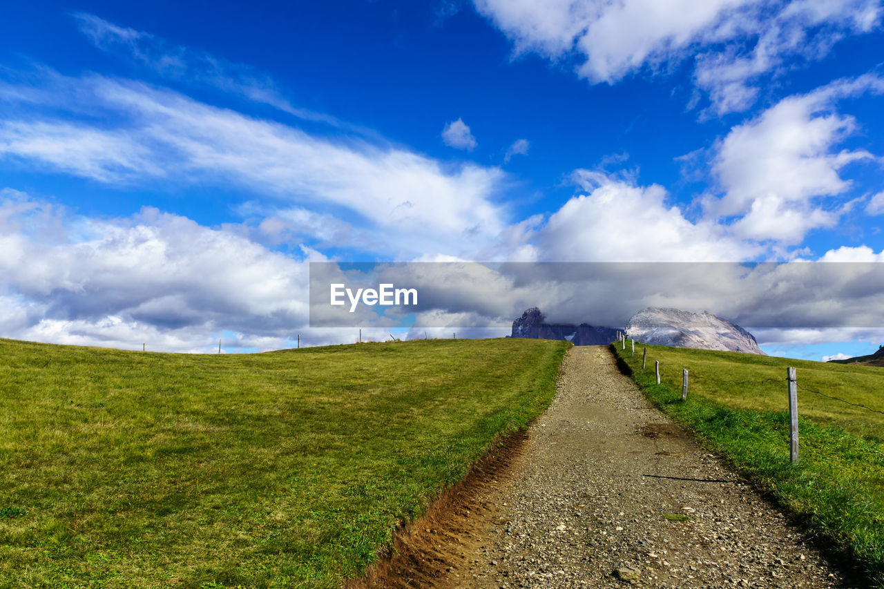 ROAD AMIDST AGRICULTURAL FIELD AGAINST SKY