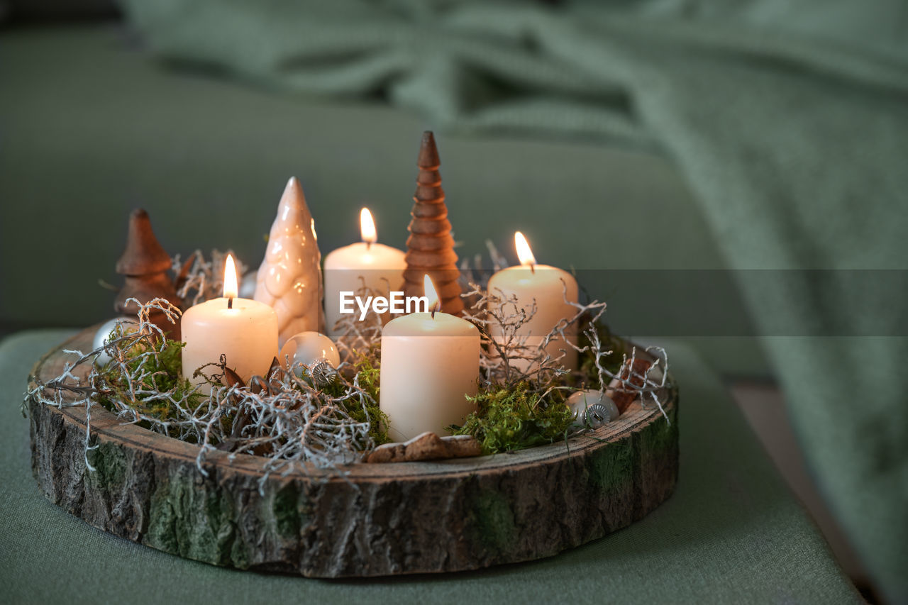 high angle view of christmas decorations on table