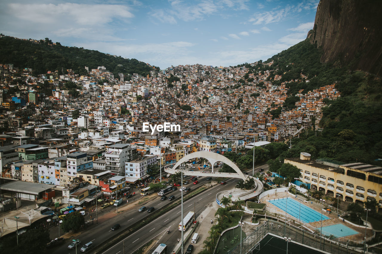 Aerial view of the rocinha favela, located in the south zone of rio de janeiro, brazil