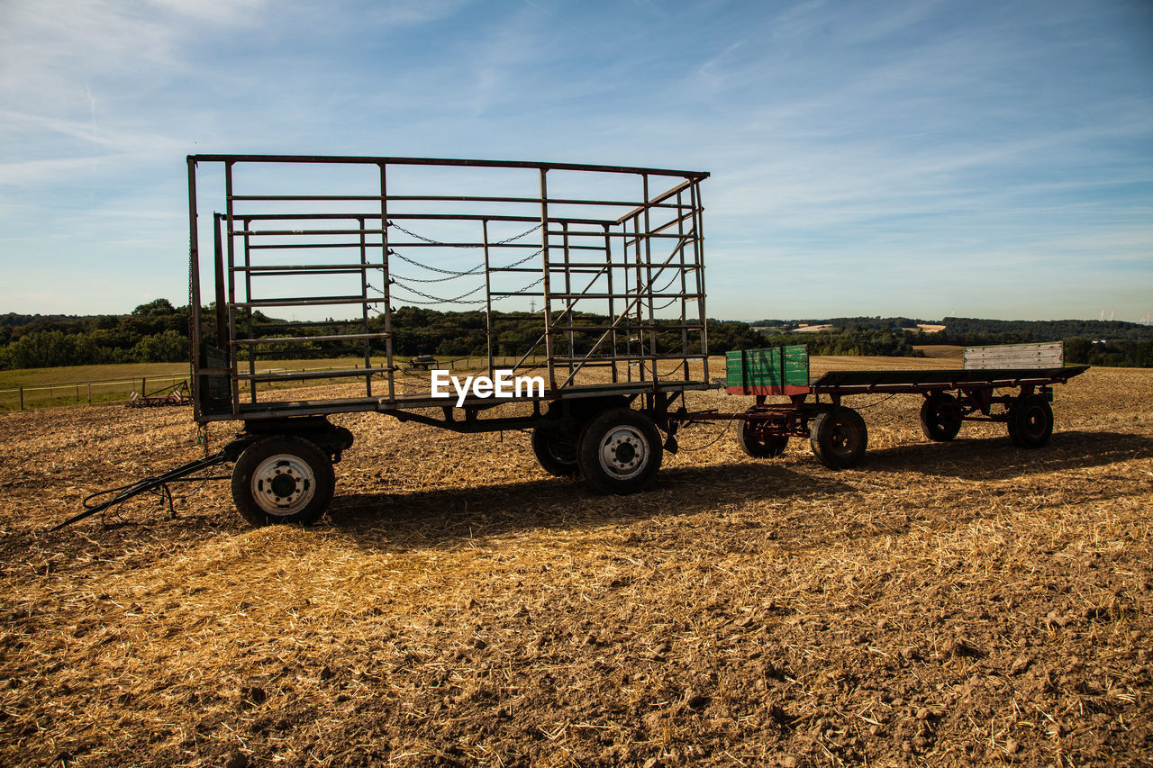 Land vehicle
 parked on field against sky