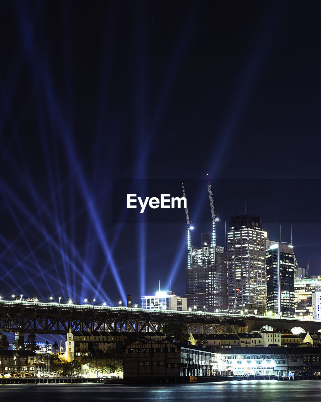 Illuminated harbour bridge during vivid sydney festival 