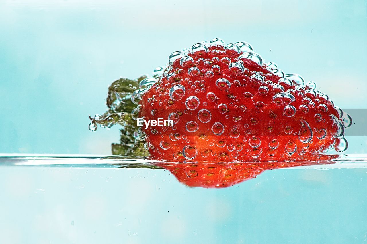 Close-up of strawberry in water