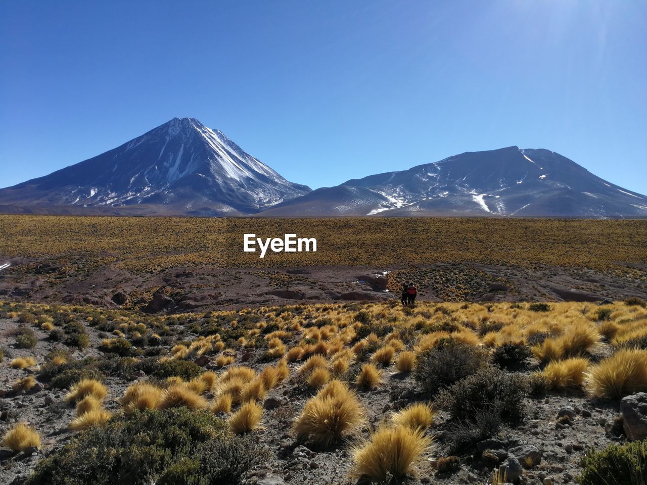 Scenic view of snowcapped mountains against clear sky