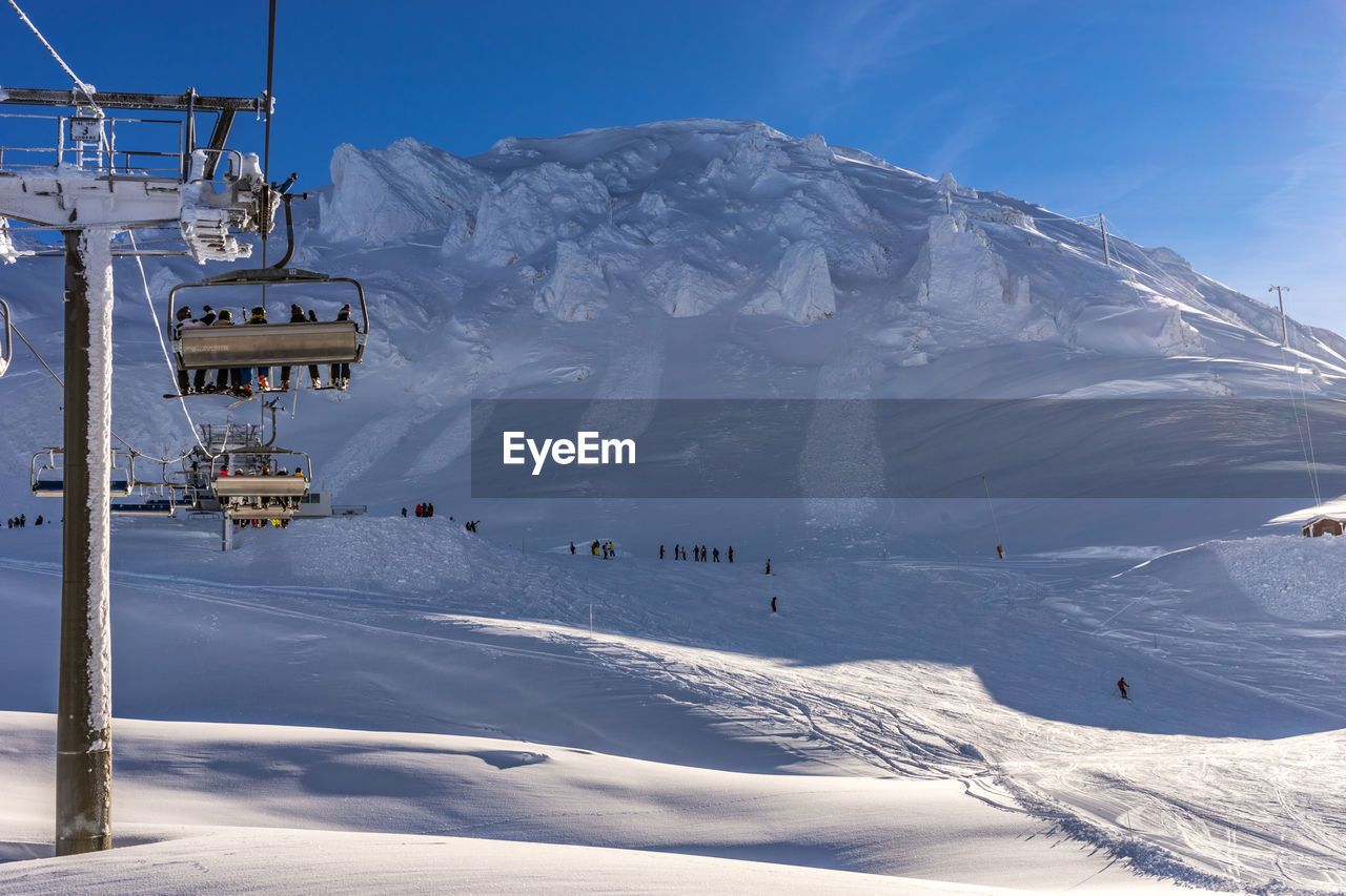 Snow piled up on the mountain top