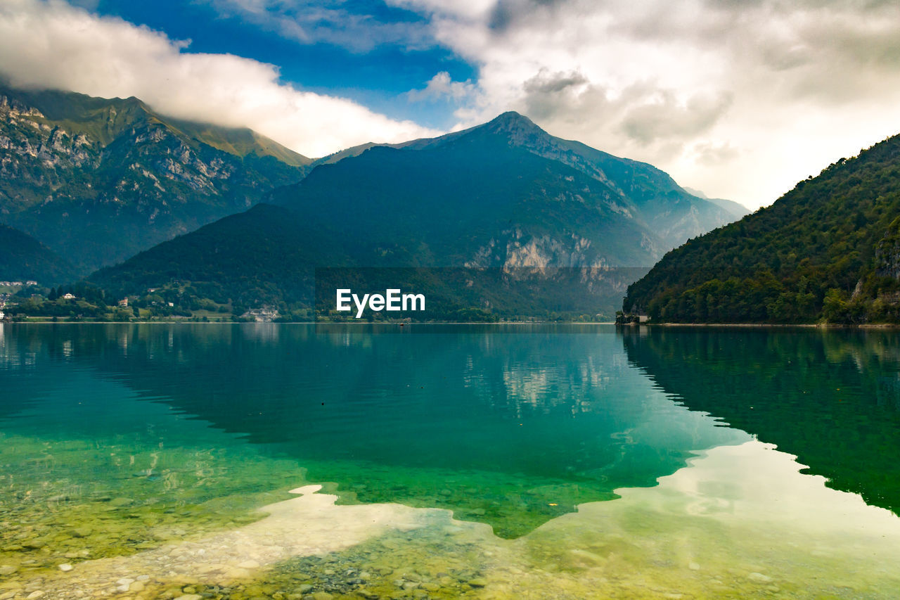 SCENIC VIEW OF LAKE AGAINST MOUNTAINS