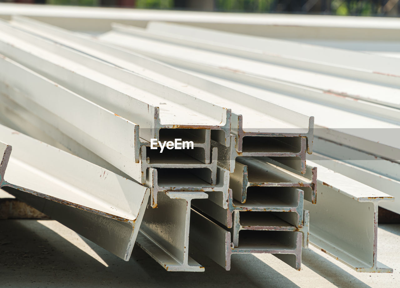 Steel i-beam used in steel frame construction, i-beam steel, i-beam steel painted white