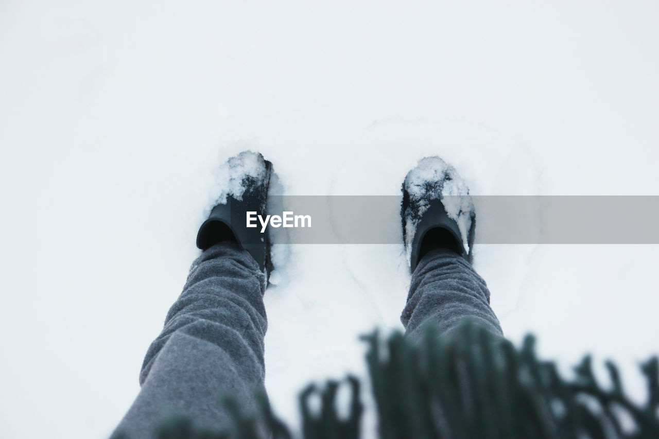 Low section of person standing on snow